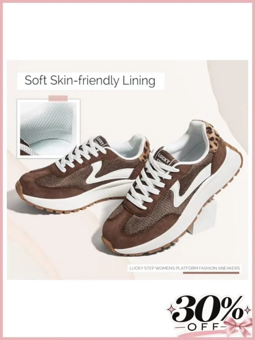 Women's Chunky Platform Fashion Sneakers PU Leather Suede Lace-Up Walking Shoes